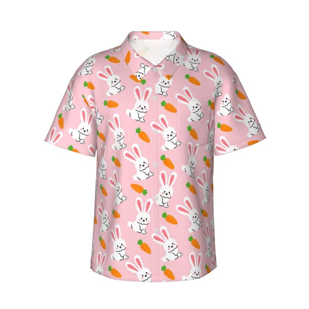 Fotbe Rabbit And Carrot Camisa Hawaiana para Hombre Unisex – Camisa Casual de Verano con Botones de Manga Corta de Algodón y Lino,Large