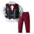 thumbnail image 2 of Odeerbi Kids Boys Clothes Gentleman Formal Dress Suit Fall Winter Outfits Set Children Plaid Suit Long Sleeve Dress Shirt + Suit Pants + Waistcoat Three Piece Set Red, 2 of 8