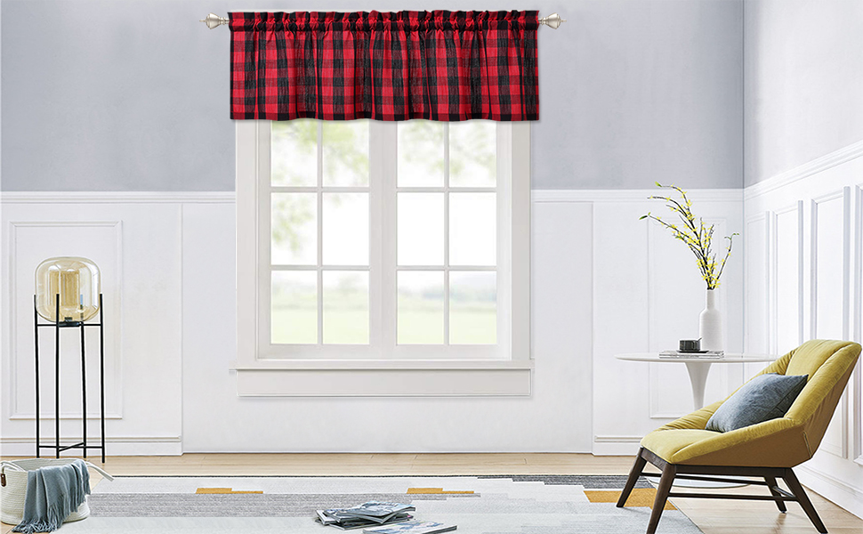 Christmas Buffalo Plaid Window Kitchen Valance, Plaid Gingham Pattern