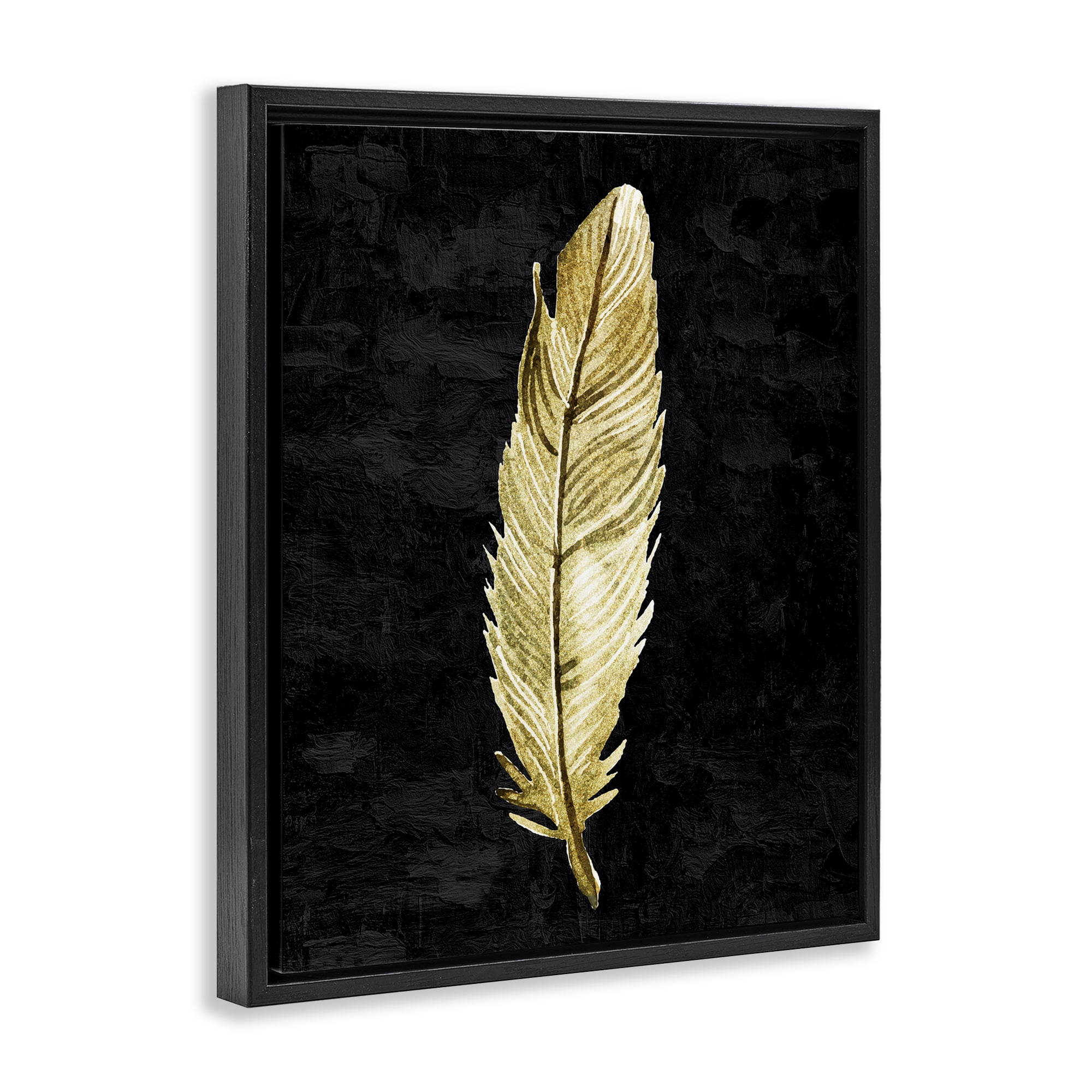 Curved Feather on Black Black Framed Floater Canvas Wall Art, design by Kim Allen
