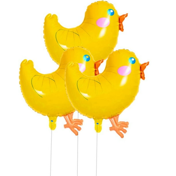 3 globos de aluminio con dibujos animados de pollos amarillos grandes, globos de helio Mylar, decoración para fiestas de cumpleaños, festivales y bodas (amarillo)