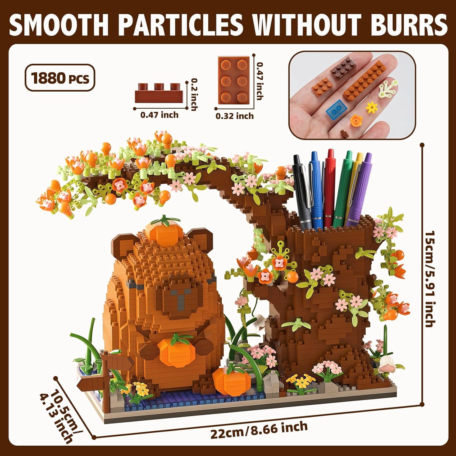 1880PCS Capybara Building Blocks Kit，Cute Animal Floral Desk Organizer Pen Holder for 8+ Kids Teens Adults