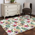 thumbnail image 4 of Straw Hat Washable Area Rugs 4'x6', Tropical Plants Red Flowers Summer White Back Low Pile Throw Living Room Rug Non-Slip Sturdy Edge Binding Carpet for Indoor Entryway Bedside Kitchen, 4 of 9