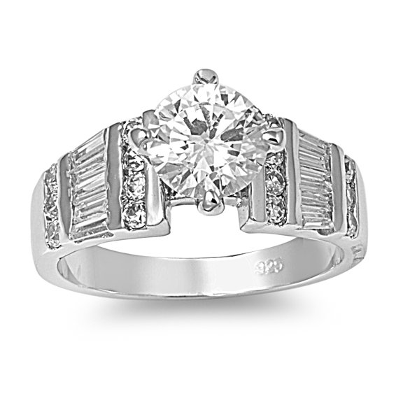 Round Center Cubic Zirconia Ring Sterling Silver 925