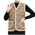thumbnail image 3 of Oplxuo Women's Fuzzy Sherpa Quilted Vest Floral Print Button Down Waistcoat Sleeveless Gilet Jacket Outerwear with Pockets, 3 of 5