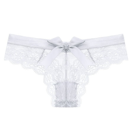 

Scyoekwg Underwear Thong for Women Lace Flower Transparent Gauze Bow Low Waist G-string Pants Panties Thong Solid Color Soft Breathable Lingerie Comfortable Briefs Underpants White S