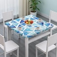 thumbnail image 3 of Blue Watercolor Triangle Pattern Square Fitted Tablecloth with Elastic Edge,Square Table Cover,Washable Elastic Table Cover for Home Kitchen Party Decor 36"x36", 3 of 6