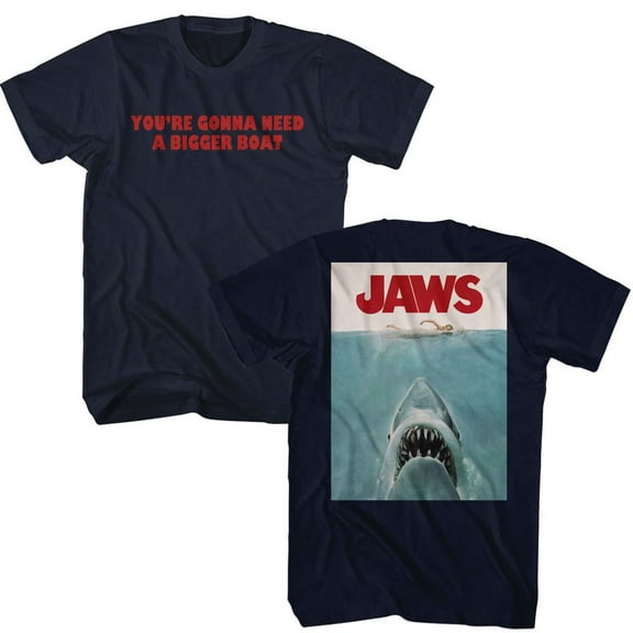 Jaws Bigger Boat Front And Back Navy T-Shirt