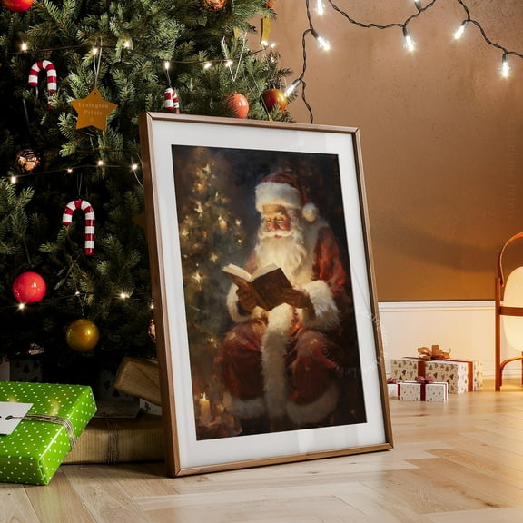 Vintage Christmas Wall Art Santa Reading Book Printable Christmas Oil Painting Cottagecore Decor Academia Christmas Decor Winter Print, 24x36 UNFRAMED