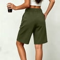 thumbnail image 6 of Shorts for Women Dressy Casual High Waisted Wide Leg Pleated Shorts with Pockets Elastic Waist Knee Length Pants Army Green S, 6 of 7