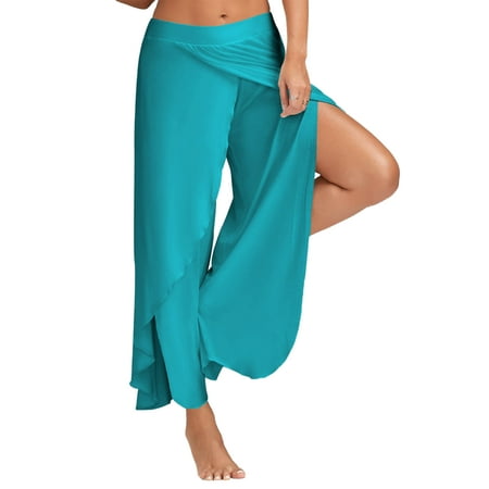 

MAWCLOS Womens Yoga Sporty Wide Leg Capris Active Wear High Split Joggers Pants Leisure Loose Fit Pajamas Pjs Pants Size S-5XL