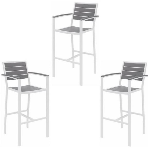 Home Square 3 Piece Aluminum Patio Bar Stool Set in Gray and White