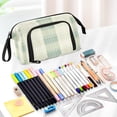 thumbnail image 5 of Nylon Fish Mouth Pencil Case with Large Capacity Zipper Pencil Pouch Light Green Plaid Pencil Bag Organizers, 5 of 7