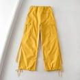 thumbnail image 4 of IROINNID Cargo Pants for Women Street Streamers Low Baggy Cargo Pants Personalized Multi-pocket Elastic Feet Dance Trousers,Yellow, 4 of 7
