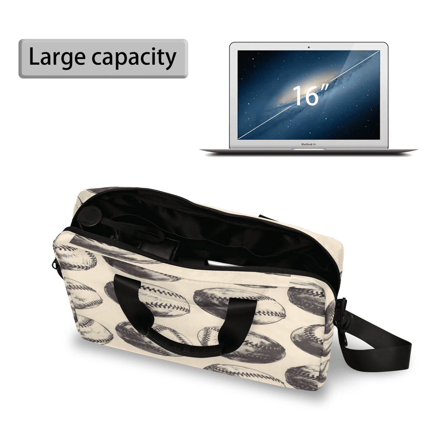 Herdesigns Retro Baseball Laptop Bag for Women Men, Computer Case Briefcase Messenger Bags, 15-15.6 inch Laptop Sleeve Shoulder Bag