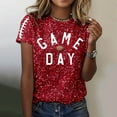 thumbnail image 2 of Fshinging Football Shirts for Women Short Sleeve Tops Summer Sequin Football Graphic T Shirts y2k Glitter Crew Neck Ladies Pullover Tees, 2 of 5