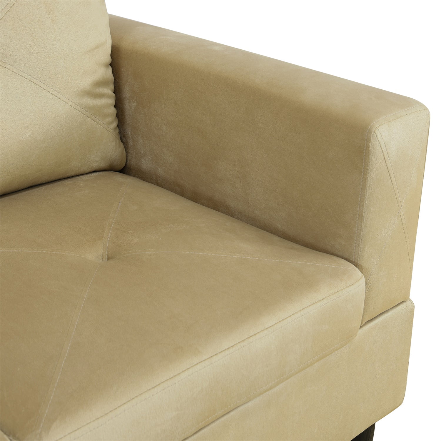 Hommoo Microfiber 4-Seat L-Shape Sectional Couch Sofa, Living Room Furniture Sets, Beige(No Ottoman)