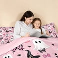 thumbnail image 4 of Homewish Halloween Spooky Animal Ghost Full Size Comforter Sets for Girls, Coquette Leopard Bow Bedding Comforter Set, Light Pink Black, Pink Reversible, 3 Pieces 1 Comforter and 2 Pillowcases, 4 of 6