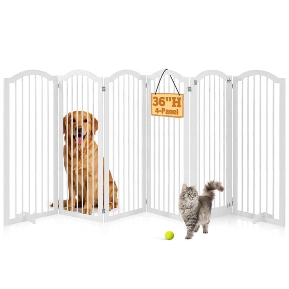 TrumanPick 36" H Extra Tall Dog Gates for Doorways, 6-Panel Foldable Pet Gate, 2 Support Feet Dog Fence for Stairs 138"L, White