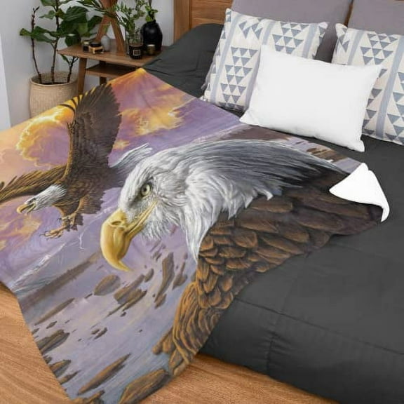 Dawhud Direct Eagle Clouds Super Soft Full/Queen Size Plush Fleece Blanket, 75" x 90"