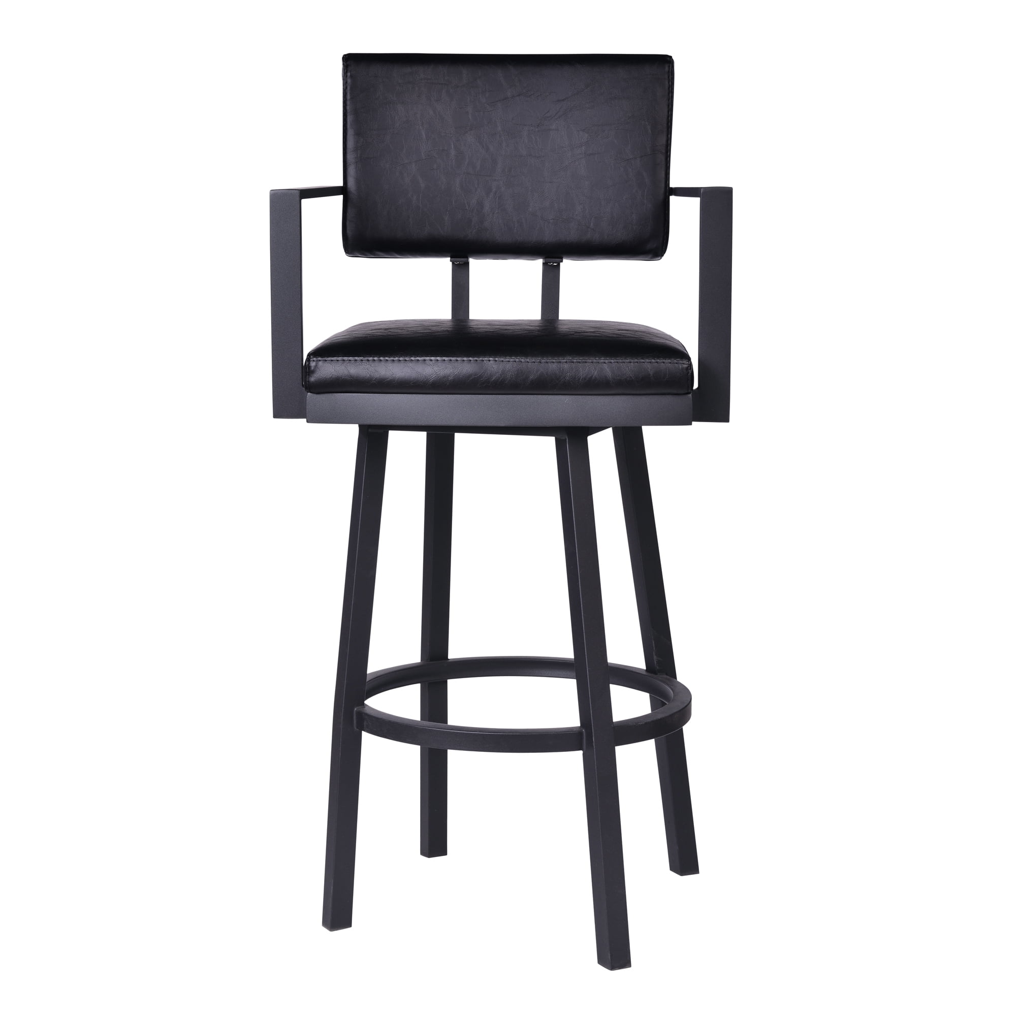 Armen Living Balboa 26” Counter Barstool with Arms-Black Coated Finish/Vintage Black Faux Leather