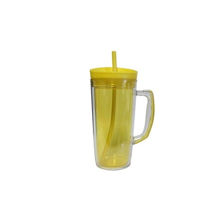 Juice Mug With Straw Double Wall Tumbler with Handle and Silicone Straw 37oz Shakes Iced Coffee Tea Drinks Juicing ()
