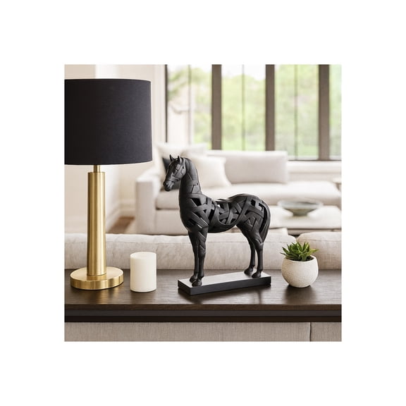 Home Decor for Bathroom and Living Room - Polyresin Horse Statue with Unique Design - Bold Animal Sculpture for Office, Bedroom, and Shelf Decor - A Modern Ornament for the Art Lover - 17", Black