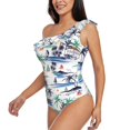 thumbnail image 2 of Wukai Hawaii Palms Chic One Shoulder Swimwear with Ruffle Design and Tummy Control Skirt: Fashionable, Supportive, Comfortable for Beach-Small, 2 of 7