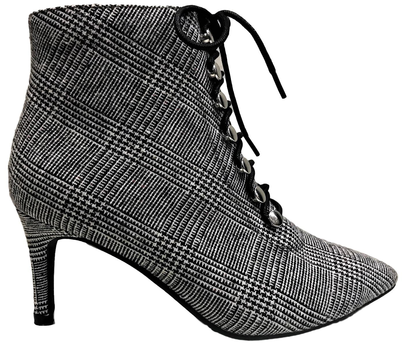 plaid kitten heel booties