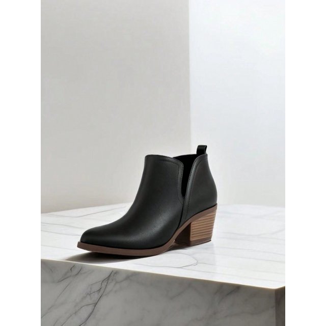 Women's Lightweight Pointed Toe Chunky Ankle Boots, Fall/Winter Fashion Slip-Resistant Pu Leather Elegant Classic American Style Short Boots