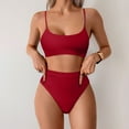 thumbnail image 2 of NINGMENG Bikinis for Women Summer Solid Color Spaghetti Strap Bra And Panty Set High Waisted Bottom Padded Two Piece Tankini Swimsuits For Women Activewear,Red,M, 2 of 5