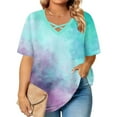 thumbnail image 6 of YanHoo Womens Summer Tops Tie Dye Graphic Short Sleeve Casual Shirts Criss Cross V Neck Basics Tee Trendy 2026 Plus Size Tshirt Sky Blue,XXXXL, 6 of 7