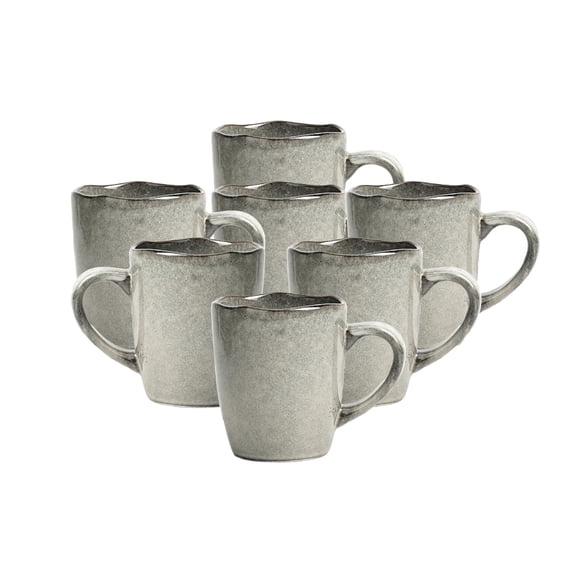 6-Piece 12oz Mug, Organic Shape Highland Coffee Mug, Microwave and Dishwasher Safe, Reactive glaze Grey