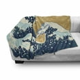 thumbnail image 3 of Japanese Wave Soft Flannel Fleece Throw Blanket, Sea Storm in Japan Traditional Drawing Foamy Waves, Cozy Plush for Indoor and Outdoor Use, 50" x 70", Earth Yellow Dark Blue, by Ambesonne, 3 of 6