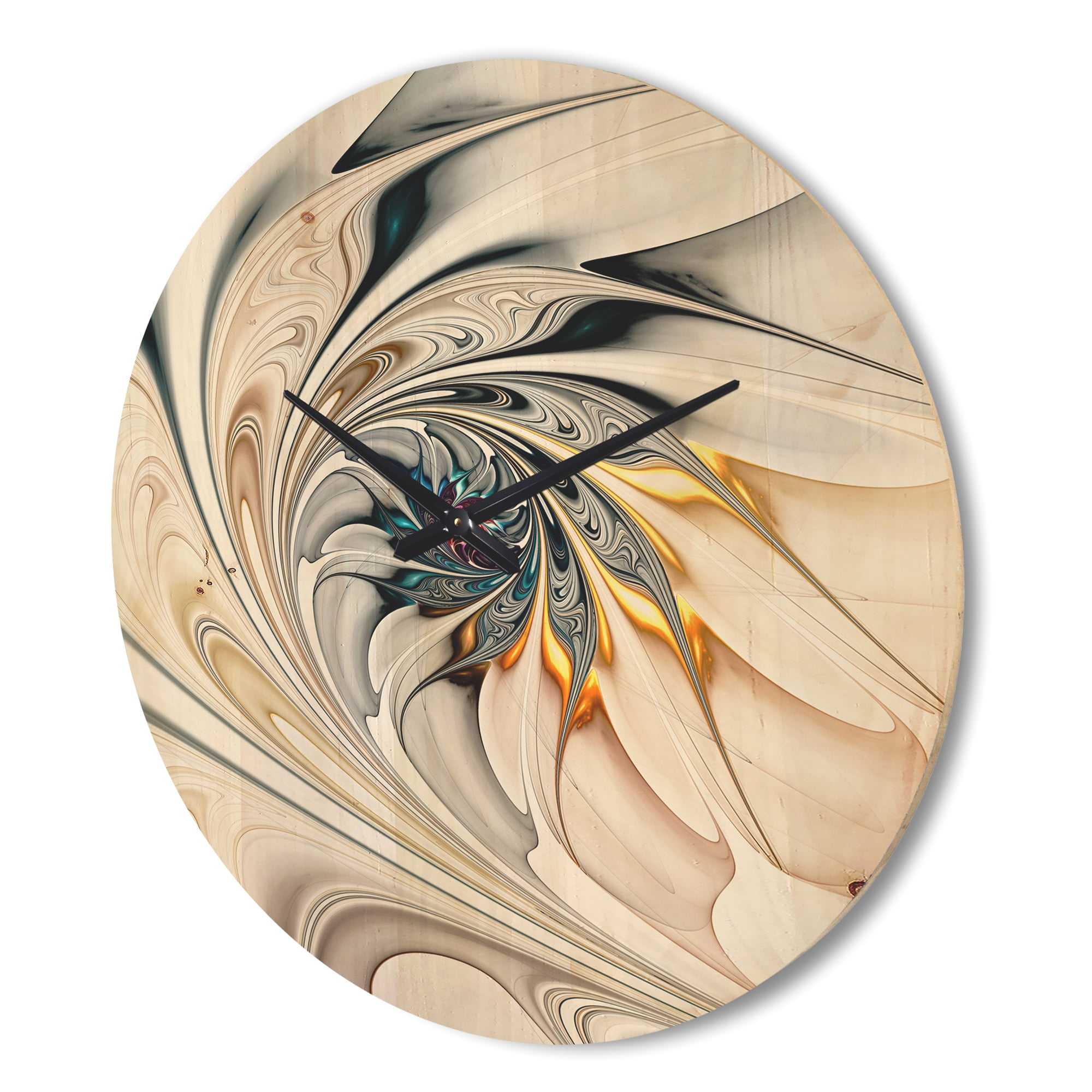Designart 'White Stained Glass Fractal Floral Art' Modern Wood Wall Clock