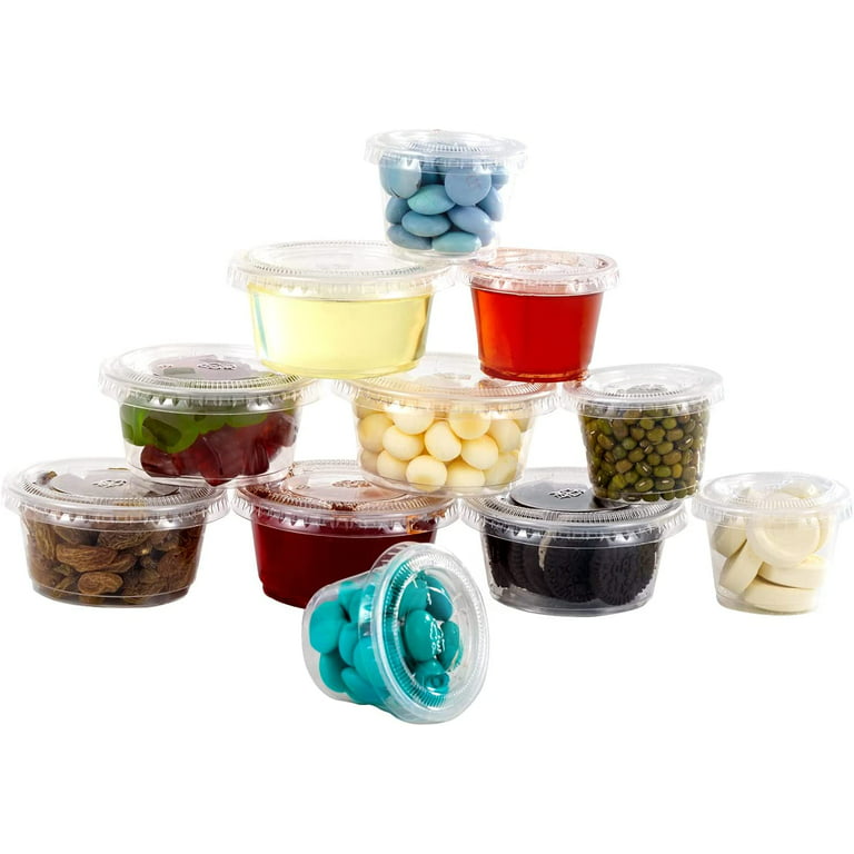 250 Pack] 2 oz Portion Cups with Lids- Small Condiment Containers for Salad  Dressing, Condiments, Salsa & Dipping Sauce, Souffle, Slime, Sample, Jello  Shots, Disposable Reusable Translucent Ramekins 