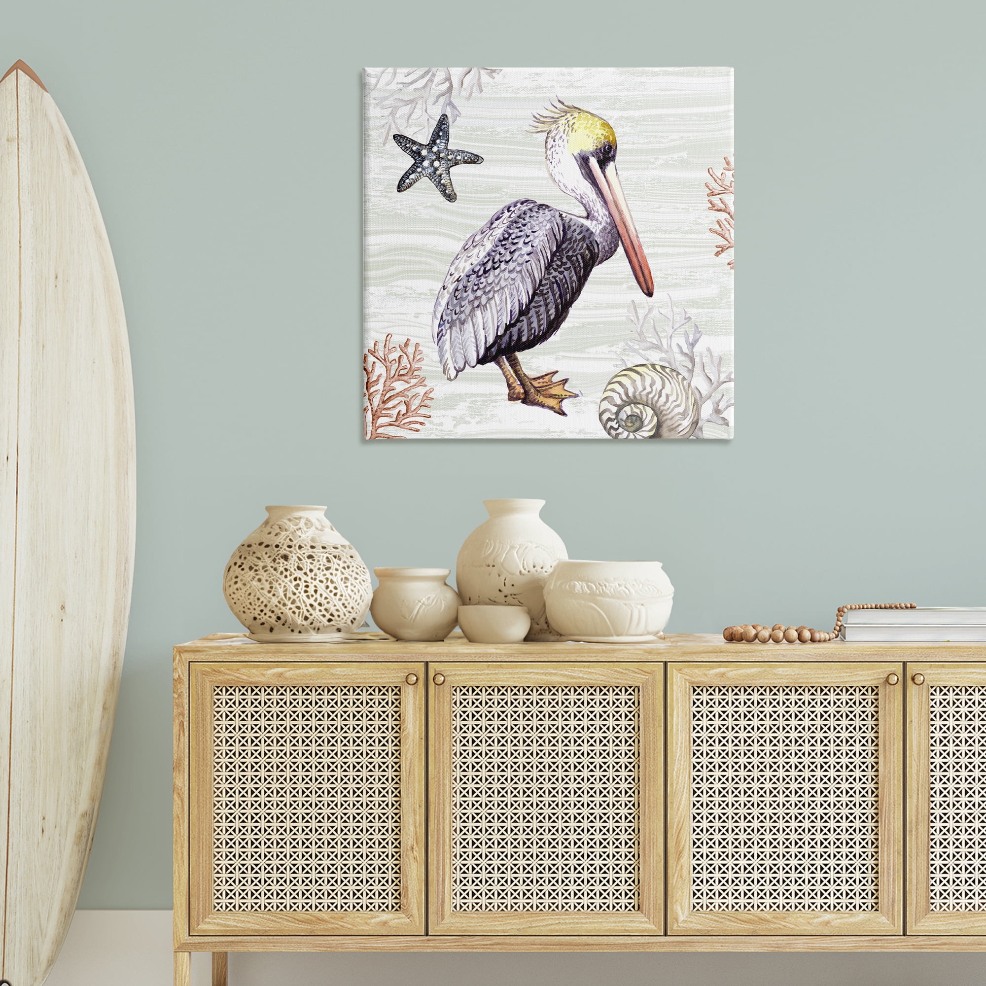 Stupell Industries Beach Bird Pelican Animals Painting Wrapped Canvas Art Print Wall Art, 36 x 36
