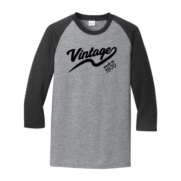 Vintage Made in 1970 Great Adult Raglan 3/4 Sleeve Short Sleeve T-shirt-Medium Heather Gray/Black