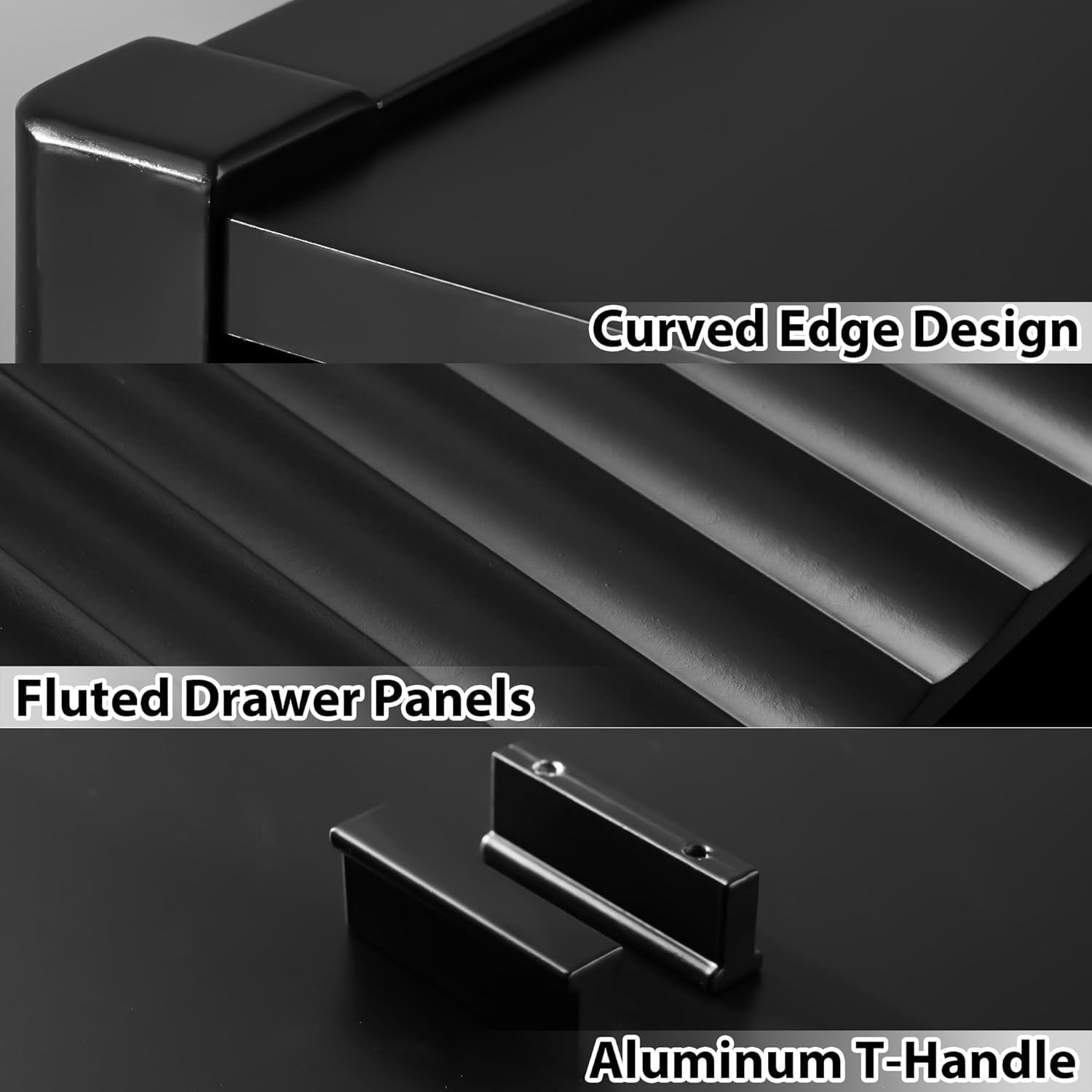 FURNIWAY Black 6 Drawer Dresser for Bedroom, Modern Wood Dresser, Fluted Design Double Chest of Drawers with Wood Legs, TV Stand Storage Cabinet for Bedroom, Living Rooms, Offices, and Entryways