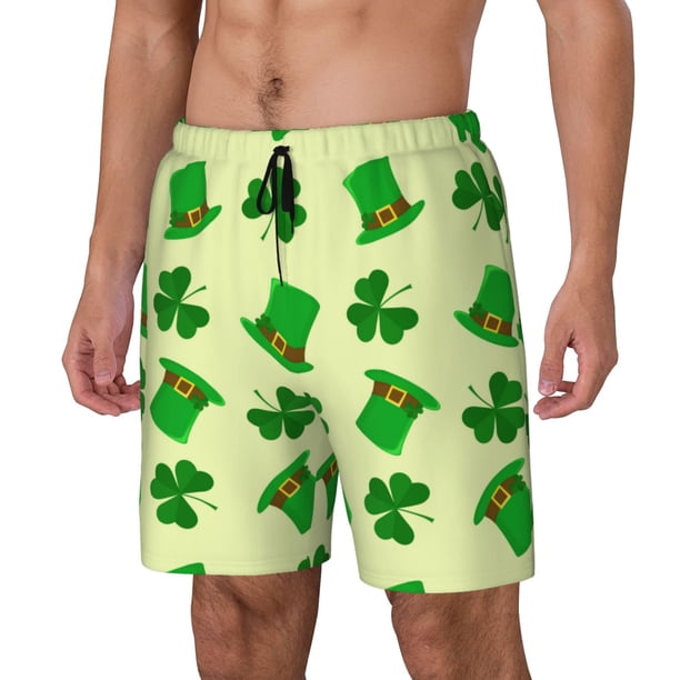 Balery St. Patrick's Day Bañador para hombre, shorts de playa de secado rápido con entrepierna y forro de compresión-Large