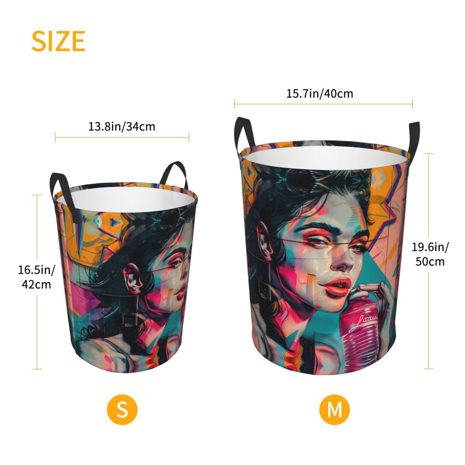 Large Laundry Basket with Handles - Vibrant Street Art Portrait Kids Baby Dirty Clothes Laundry Hamper for Bedroom Aesthetic