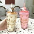 thumbnail image 4 of Water Cup Cartoon Bear Pattern Drinkware Silicone Ice Cream Juice Mug with Straw for Office, 4 of 8