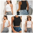 thumbnail image 4 of 2PCS TeqHome Women Sleeveless Racer Back Tank Tops High Neck Crop Tops Camisole Yoga Shirts Athletic Undershirts Machine Washable Black+White XL, 4 of 9