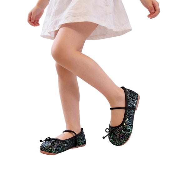 Girls Glitter Sequin Mary Jane Dress Shoes Bowknot Princess Ballerina Flats for School Wedding Party
