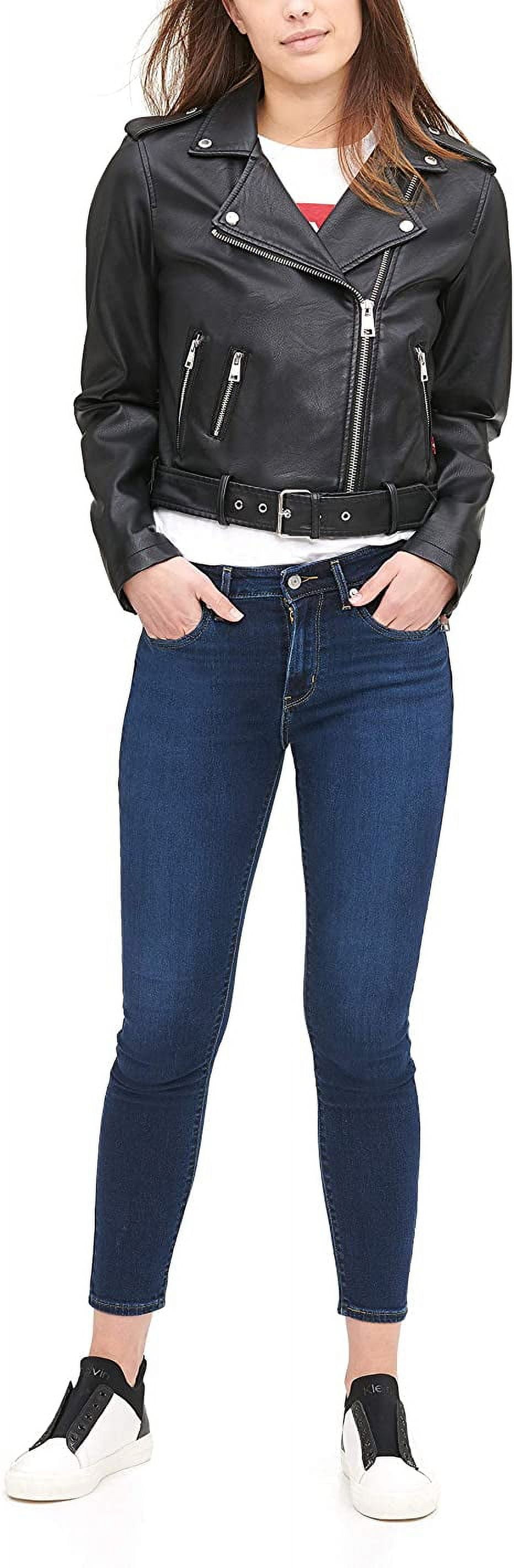 Levi's women's Faux Leather Belted Motorcycle Jacket - Black (Large)