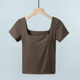 thumbnail image 2 of fatyb Womens Square Neck T Shirts Built-In Bra Casual Going out Crop Tee Slim Plain Summer Basic Tops, 2 of 3