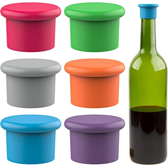 Silicone Wine Stoppers,Replace a cork,Airtight seal on Wine Bottles,Reusable Easy to clean(6 Pack, Assorted)