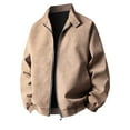 thumbnail image 2 of Kakii Men's Suede Bomber Jacket Oversized Retro Streetwear Zip Up Faux Leather Coat with Turn Down Collar, 2 of 9