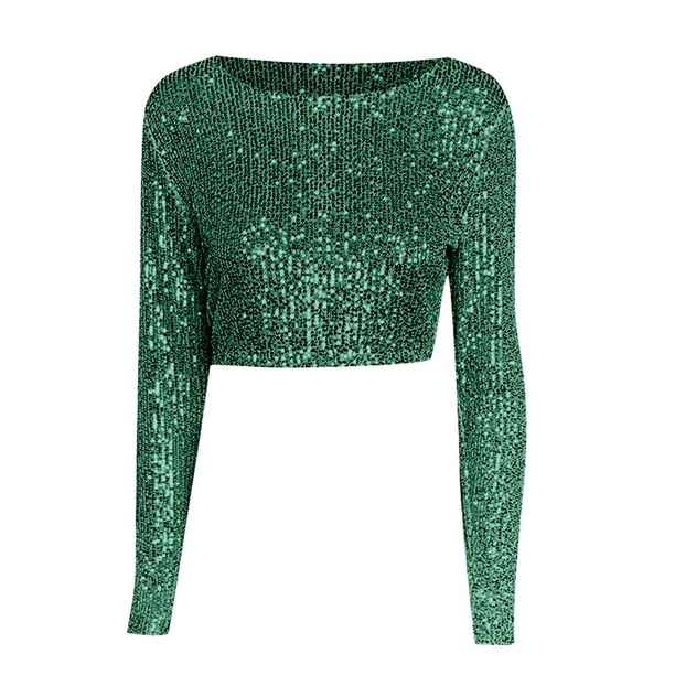 Top sexy de manga larga con lentejuelas - Corte ajustado, poliéster - Informal/Fiesta - S-XL