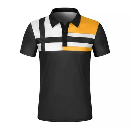 Mens Shirts Under $10 Mens Shirts Slim Fit Short Sleeve Color Block Golf T Shirts Fashion Striped Pattern Stretch Muscle Beach Tops Yellow L